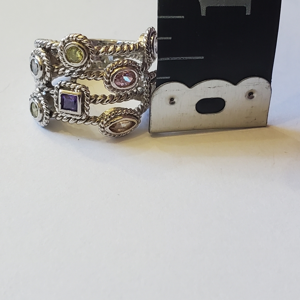 Joseph Esposito "ESPO" Multi-Stone Silver Ring, Sz 5.5 - Picture 9 of 9